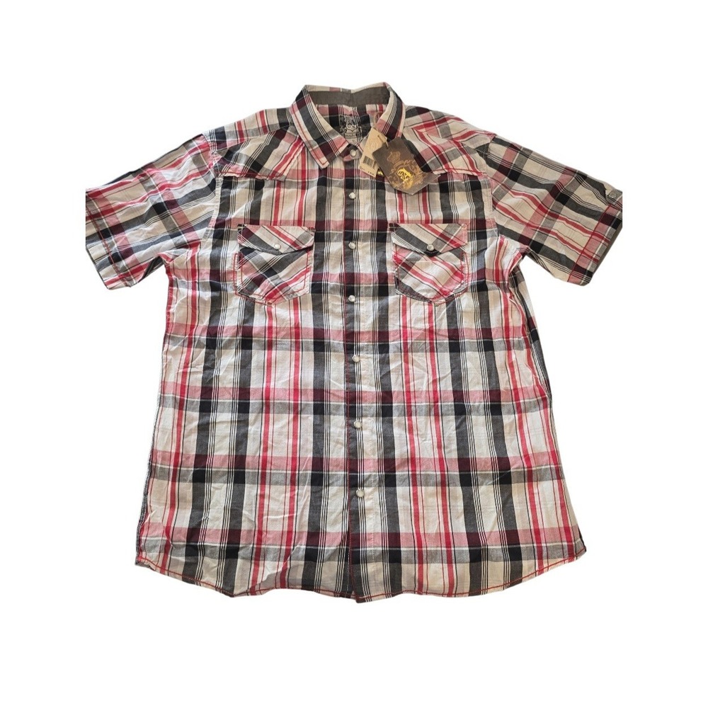 Vintage Attitude Gold Pearl Snap Plaid Shirt Cowboy Black Red Mens XL NEW NWT